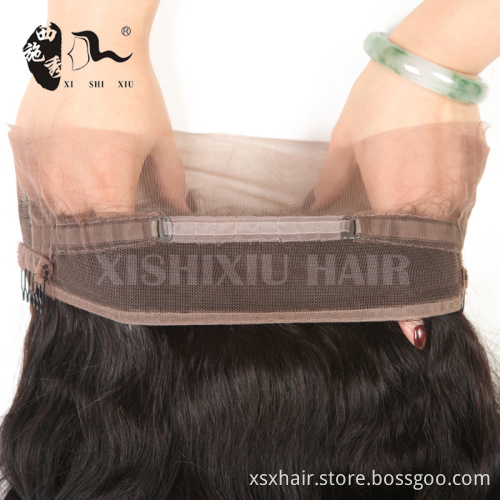 2016 New arrival natural black body wave with lace band 360 lace frontal closure